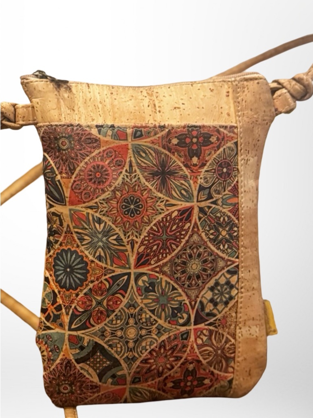 Cork Crossbody Bag with Multicolor Mosaic Print